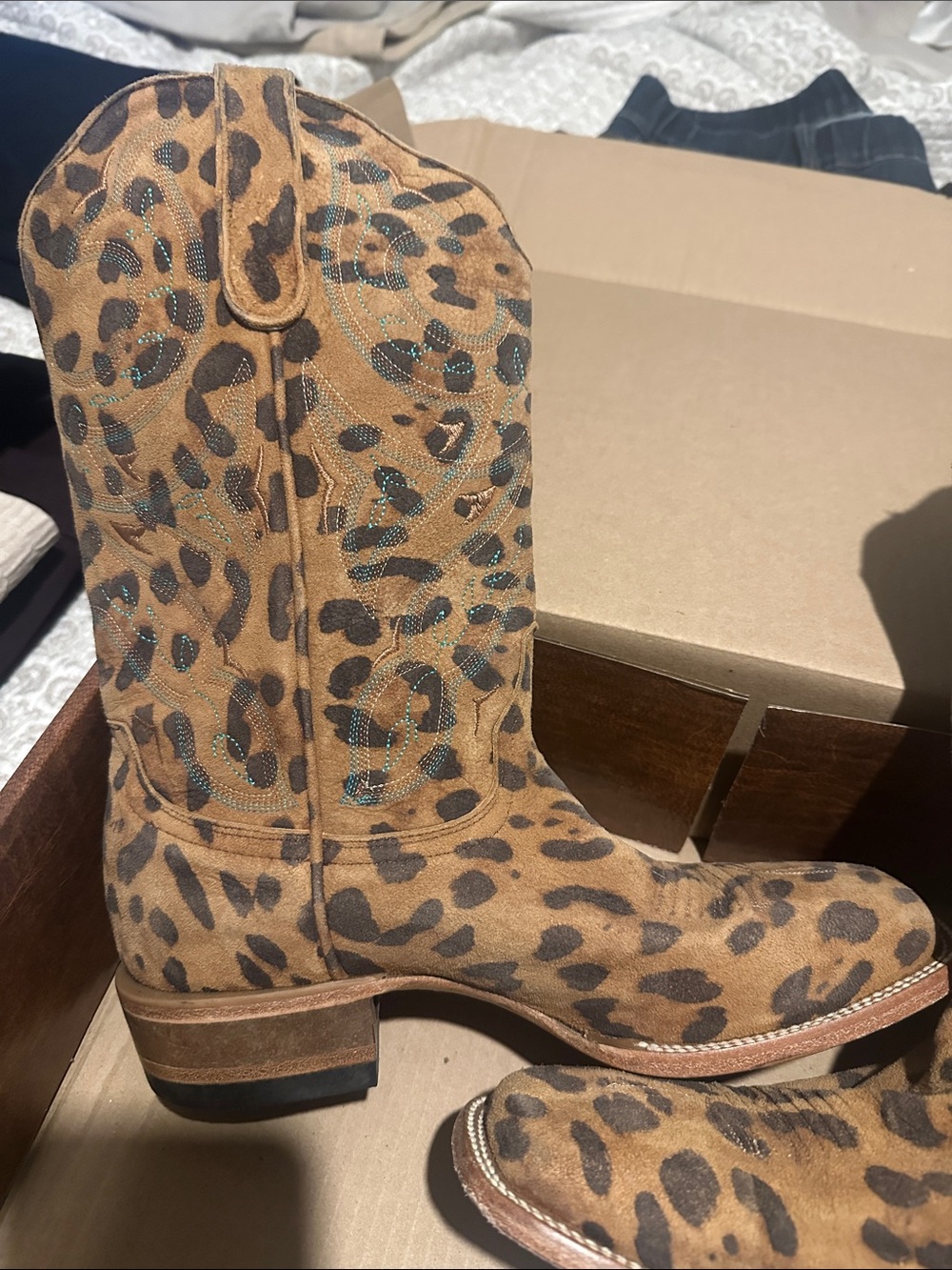 Old Gringo Leopard Print Cowboy Boots in Tan and Dark Brown